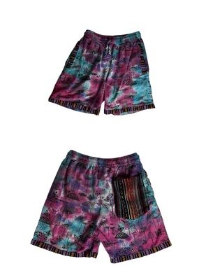RISING INTERNATIONAL COTTON SHORTS SIZE SMALL TIE DYE BOHO FESTIVAL POCKETS